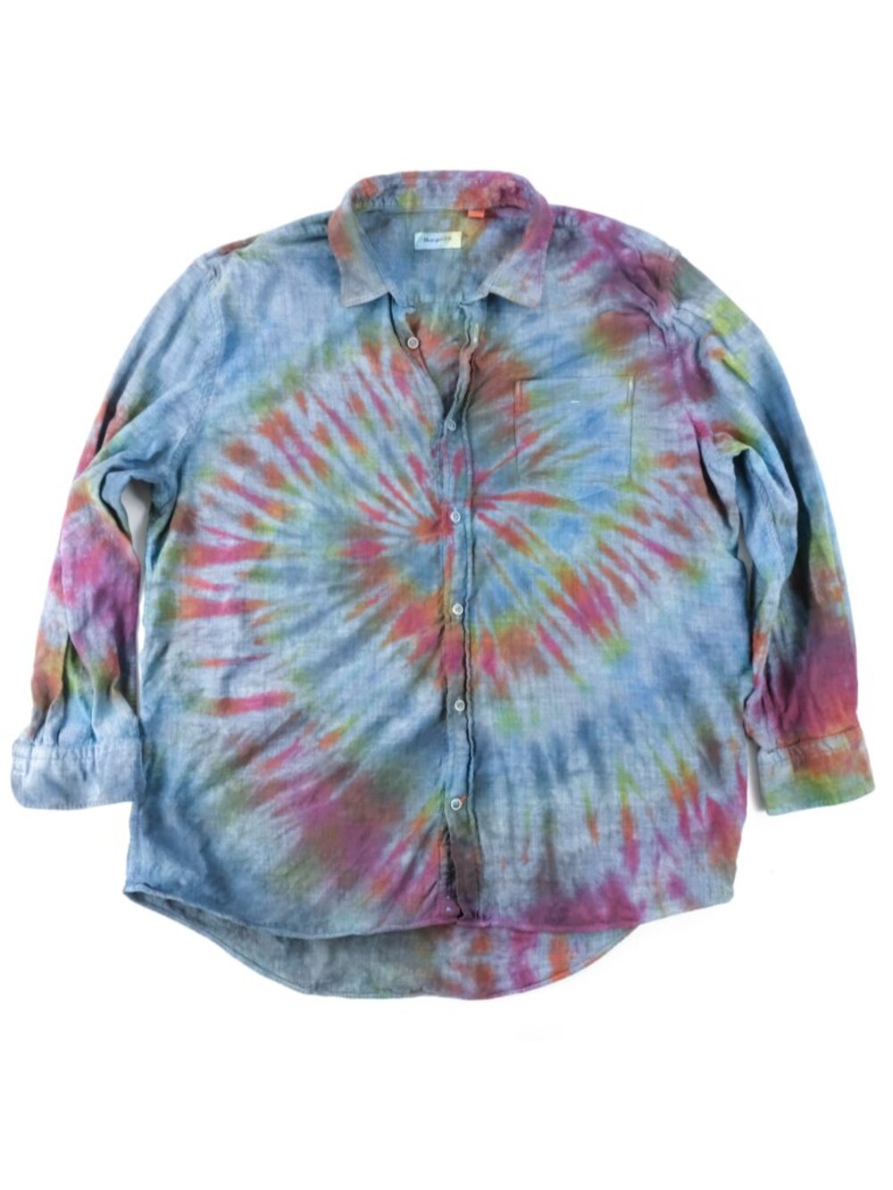 Custom borgo 28 Mens Shirt Blue Tie Dye XXL Cotton Button Down Casual Over Dyed